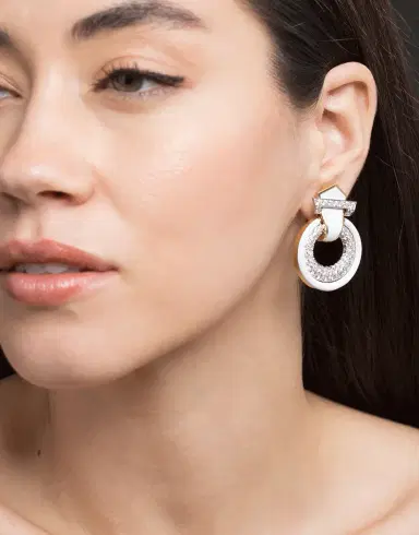 DAVID WEBB Diamond White Enamel Doorknocker Earrings | Thumbnail 2 DAVID WEBB Diamond White Enamel Doorknocker Earrings | Thumbnail 2