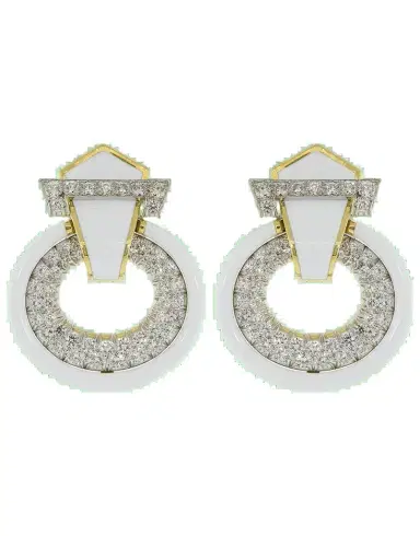 DAVID WEBB Diamond White Enamel Doorknocker Earrings | Thumbnail 1 DAVID WEBB Diamond White Enamel Doorknocker Earrings | Thumbnail 1