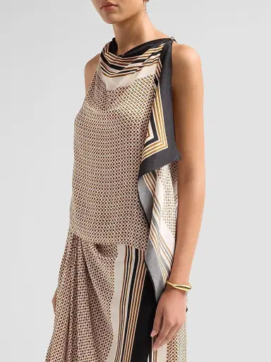 A.L.C. Women's Kit Geometric Satin Cowlneck Top - Black Caramel Dotted | Thumbnail 4 A.L.C. Women's Kit Geometric Satin Cowlneck Top - Black Caramel Dotted | Thumbnail 4