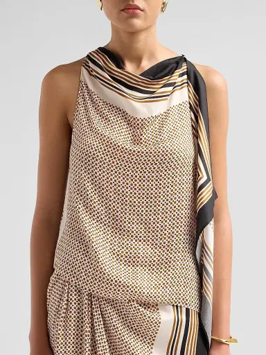A.L.C. Women's Kit Geometric Satin Cowlneck Top - Black Caramel Dotted | Thumbnail 5 A.L.C. Women's Kit Geometric Satin Cowlneck Top - Black Caramel Dotted | Thumbnail 5