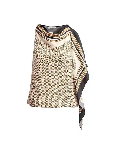 A.L.C. Women's Kit Geometric Satin Cowlneck Top - Black Caramel Dotted | Thumbnail 1 A.L.C. Women's Kit Geometric Satin Cowlneck Top - Black Caramel Dotted | Thumbnail 1