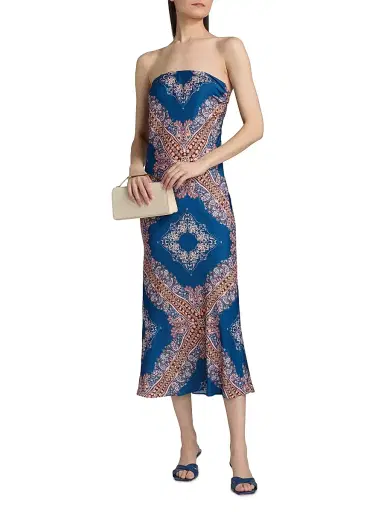 MISA Los Angeles Women's Thara Paisley Medallion Strapless Midi-Dress - Sapphire Tapis Satin | Thumbnail 2 MISA Los Angeles Women's Thara Paisley Medallion Strapless Midi-Dress - Sapphire Tapis Satin | Thumbnail 2