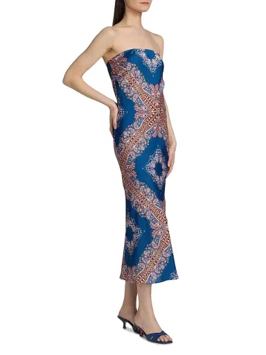 MISA Los Angeles Women's Thara Paisley Medallion Strapless Midi-Dress - Sapphire Tapis Satin | Thumbnail 4 MISA Los Angeles Women's Thara Paisley Medallion Strapless Midi-Dress - Sapphire Tapis Satin | Thumbnail 4