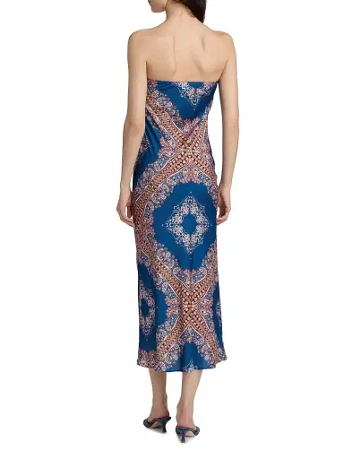 MISA Los Angeles Women's Thara Paisley Medallion Strapless Midi-Dress - Sapphire Tapis Satin | Thumbnail 5 MISA Los Angeles Women's Thara Paisley Medallion Strapless Midi-Dress - Sapphire Tapis Satin | Thumbnail 5
