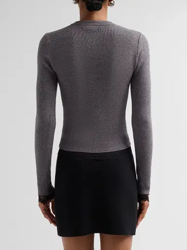 Generation Love Women's Olivia Lace-Trim Henley Sweater - Heather Charcoal Black | Thumbnail 3 Generation Love Women's Olivia Lace-Trim Henley Sweater - Heather Charcoal Black | Thumbnail 3