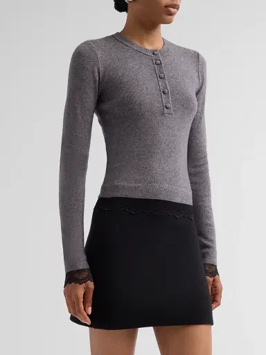 Generation Love Women's Olivia Lace-Trim Henley Sweater - Heather Charcoal Black | Thumbnail 4 Generation Love Women's Olivia Lace-Trim Henley Sweater - Heather Charcoal Black | Thumbnail 4