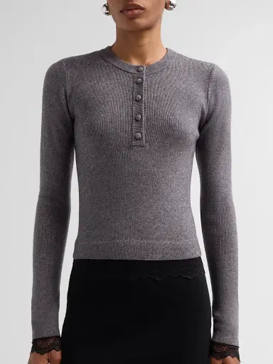 Generation Love Women's Olivia Lace-Trim Henley Sweater - Heather Charcoal Black | Thumbnail 5 Generation Love Women's Olivia Lace-Trim Henley Sweater - Heather Charcoal Black | Thumbnail 5