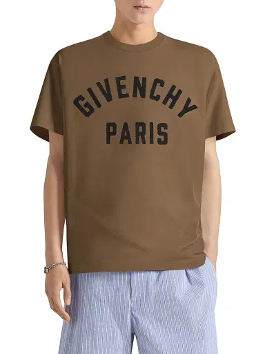 Givenchy Men's Paris T-Shirt in Cotton - Army Beige | Thumbnail 3 Givenchy Men's Paris T-Shirt in Cotton - Army Beige | Thumbnail 3