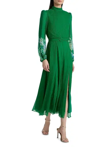 Saloni Women's Jacqui Belted Midi-Dress - Chrystanthemum Border | Thumbnail 2 Saloni Women's Jacqui Belted Midi-Dress - Chrystanthemum Border | Thumbnail 2