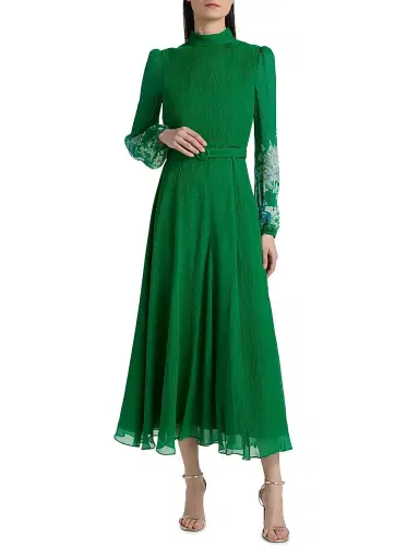 Saloni Women's Jacqui Belted Midi-Dress - Chrystanthemum Border | Thumbnail 3 Saloni Women's Jacqui Belted Midi-Dress - Chrystanthemum Border | Thumbnail 3