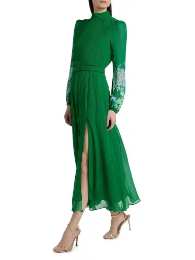 Saloni Women's Jacqui Belted Midi-Dress - Chrystanthemum Border | Thumbnail 4 Saloni Women's Jacqui Belted Midi-Dress - Chrystanthemum Border | Thumbnail 4