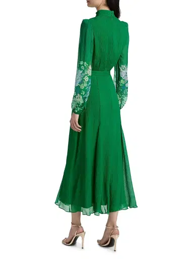 Saloni Women's Jacqui Belted Midi-Dress - Chrystanthemum Border | Thumbnail 5 Saloni Women's Jacqui Belted Midi-Dress - Chrystanthemum Border | Thumbnail 5