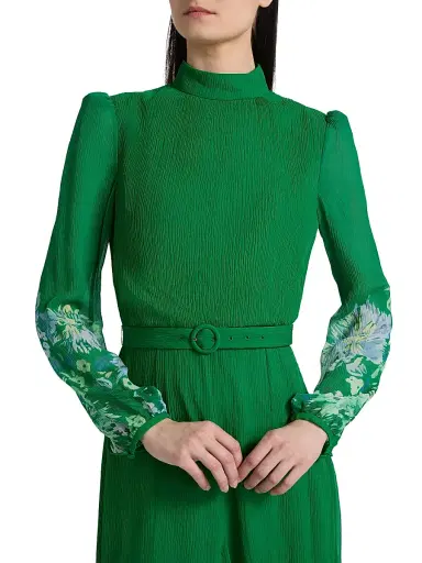 Saloni Women's Jacqui Belted Midi-Dress - Chrystanthemum Border | Thumbnail 6 Saloni Women's Jacqui Belted Midi-Dress - Chrystanthemum Border | Thumbnail 6