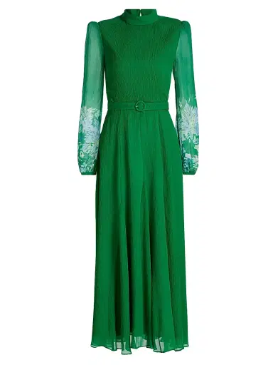 Saloni Women's Jacqui Belted Midi-Dress - Chrystanthemum Border | Thumbnail 1 Saloni Women's Jacqui Belted Midi-Dress - Chrystanthemum Border | Thumbnail 1