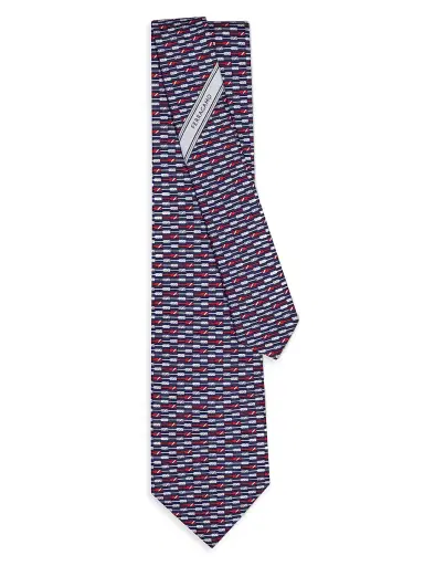 Ferragamo Men's Oar Print Silk Tie - Blue Scuro Rosso | Thumbnail 3 Ferragamo Men's Oar Print Silk Tie - Blue Scuro Rosso | Thumbnail 3