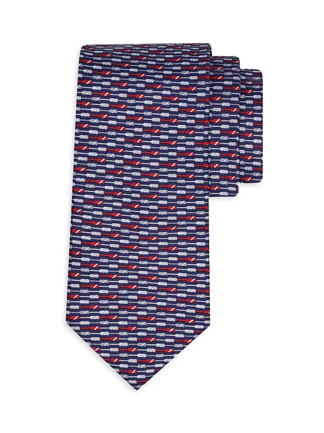 Men's Oar Print Silk Tie - Blue Scuro Rosso Men's Oar Print Silk Tie - Blue Scuro Rosso