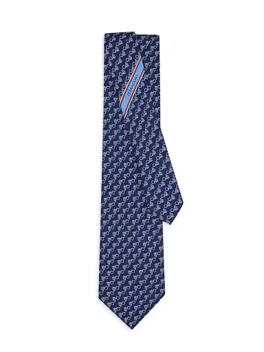 Ferragamo Men's Owl Gancio Silk Tie - Navy | Thumbnail 2 Ferragamo Men's Owl Gancio Silk Tie - Navy | Thumbnail 2