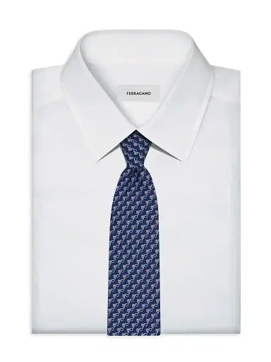 Ferragamo Men's Owl Gancio Silk Tie - Navy | Thumbnail 3 Ferragamo Men's Owl Gancio Silk Tie - Navy | Thumbnail 3