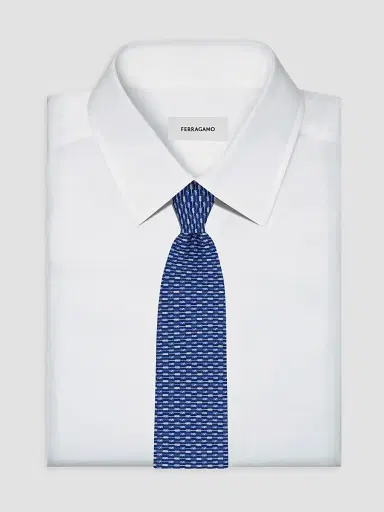 Ferragamo Men's Oar Print Silk Tie - Navy | Thumbnail 2 Ferragamo Men's Oar Print Silk Tie - Navy | Thumbnail 2