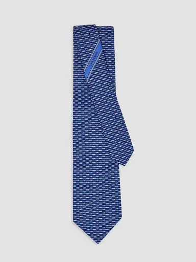 Ferragamo Men's Oar Print Silk Tie - Navy | Thumbnail 3 Ferragamo Men's Oar Print Silk Tie - Navy | Thumbnail 3