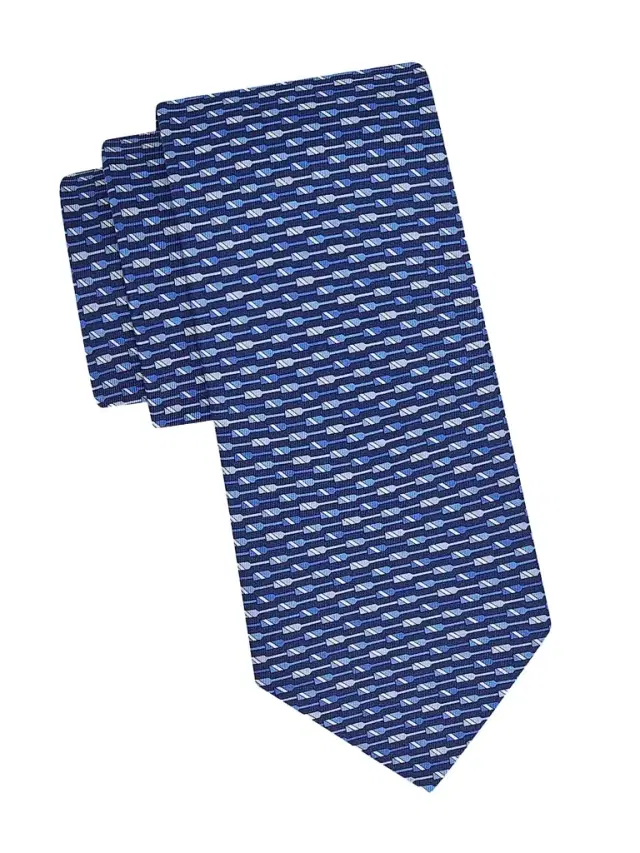 Men's Oar Print Silk Tie - Navy Men's Oar Print Silk Tie - Navy