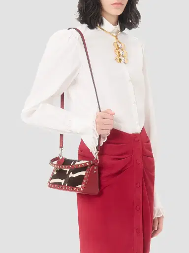 Valentino Garavani Women's Rockstud Crossbody Bag in Pony-Effect Calfskin Leather - White Marrone Red | Thumbnail 3 Valentino Garavani Women's Rockstud Crossbody Bag in Pony-Effect Calfskin Leather - White Marrone Red | Thumbnail 3