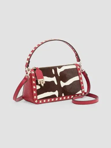 Valentino Garavani Women's Rockstud Crossbody Bag in Pony-Effect Calfskin Leather - White Marrone Red | Thumbnail 4 Valentino Garavani Women's Rockstud Crossbody Bag in Pony-Effect Calfskin Leather - White Marrone Red | Thumbnail 4