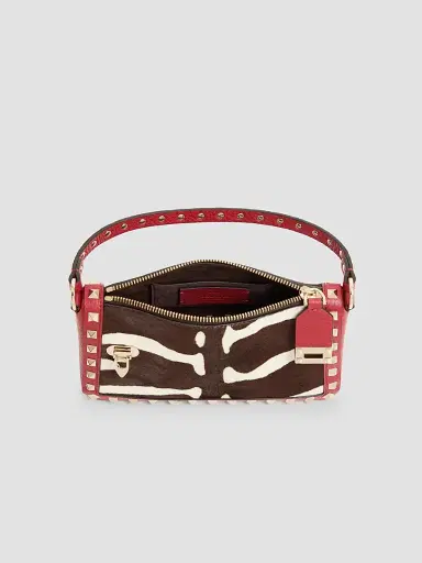 Valentino Garavani Women's Rockstud Crossbody Bag in Pony-Effect Calfskin Leather - White Marrone Red | Thumbnail 7 Valentino Garavani Women's Rockstud Crossbody Bag in Pony-Effect Calfskin Leather - White Marrone Red | Thumbnail 7