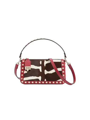Valentino Garavani Women's Rockstud Crossbody Bag in Pony-Effect Calfskin Leather - White Marrone Red | Thumbnail 1 Valentino Garavani Women's Rockstud Crossbody Bag in Pony-Effect Calfskin Leather - White Marrone Red | Thumbnail 1