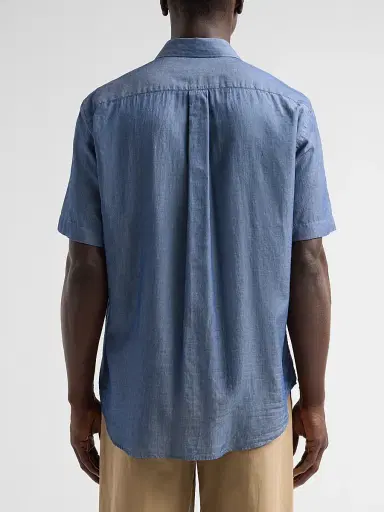 Emporio Armani Men's Solid Chambray Short-Sleeve Sport Shirt - Solid Medium Blue - Size XXL | Thumbnail 3 Emporio Armani Men's Solid Chambray Short-Sleeve Sport Shirt - Solid Medium Blue - Size XXL | Thumbnail 3