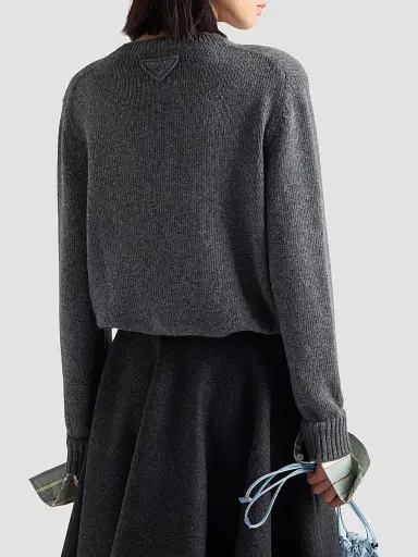 Prada Women's Wool and Cashmere Crew-Neck Sweater - Grey | Thumbnail 3 Prada Women's Wool and Cashmere Crew-Neck Sweater - Grey | Thumbnail 3