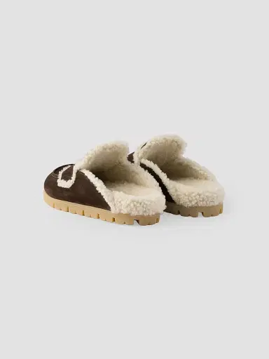 Prada Women's Suede and Shearling Mules - Dark Brown | Thumbnail 3 Prada Women's Suede and Shearling Mules - Dark Brown | Thumbnail 3