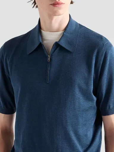 Prada Men's Silk and Cotton Polo Shirt | Thumbnail 2 Prada Men's Silk and Cotton Polo Shirt | Thumbnail 2