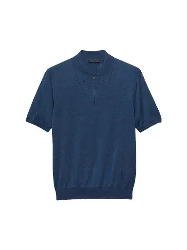 Prada Men's Silk and Cotton Polo Shirt | Thumbnail 1 Prada Men's Silk and Cotton Polo Shirt | Thumbnail 1