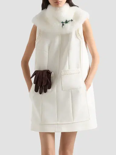 Prada Women's Embroidered Natté Fabric Mini Dress - White | Thumbnail 2 Prada Women's Embroidered Natté Fabric Mini Dress - White | Thumbnail 2