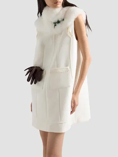 Prada Women's Embroidered Natté Fabric Mini Dress - White | Thumbnail 3 Prada Women's Embroidered Natté Fabric Mini Dress - White | Thumbnail 3