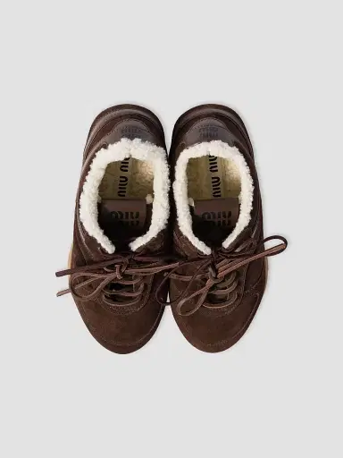 Miu Miu Women's Gymnasium Suede and Shearling Sneakers - Brown | Thumbnail 2 Miu Miu Women's Gymnasium Suede and Shearling Sneakers - Brown | Thumbnail 2