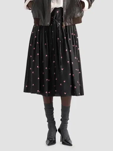Prada Women's Floral Print Washed Silk Midi-Skirt - Pink Multicolor | Thumbnail 2 Prada Women's Floral Print Washed Silk Midi-Skirt - Pink Multicolor | Thumbnail 2