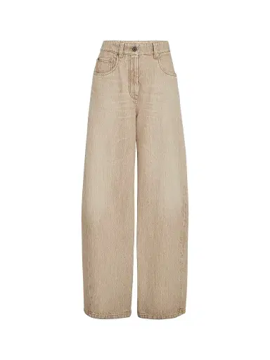 Brunello Cucinelli Women's Authentic Denim Wide Jeans with Monili - Sand | Thumbnail 1 Brunello Cucinelli Women's Authentic Denim Wide Jeans with Monili - Sand | Thumbnail 1
