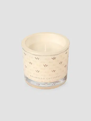Brunello Cucinelli Candle in Small Glass Holder with Geometric Pattern - Milk | Thumbnail 2 Brunello Cucinelli Candle in Small Glass Holder with Geometric Pattern - Milk | Thumbnail 2