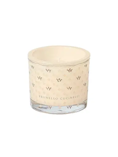 Brunello Cucinelli Candle in Small Glass Holder with Geometric Pattern - Milk | Thumbnail 1 Brunello Cucinelli Candle in Small Glass Holder with Geometric Pattern - Milk | Thumbnail 1