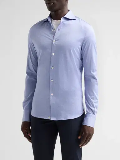 Isaia Men's Jersey Long-Sleeve Shirt - Blue - Size 18.5 | Thumbnail 4 Isaia Men's Jersey Long-Sleeve Shirt - Blue - Size 18.5 | Thumbnail 4