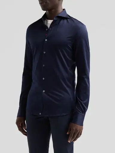 Isaia Men's Jersey Long-Sleeve Shirt - Navy - Size 17 | Thumbnail 4 Isaia Men's Jersey Long-Sleeve Shirt - Navy - Size 17 | Thumbnail 4