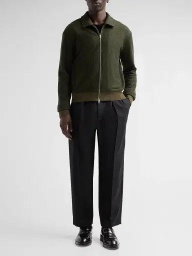 Jil Sander Men's Felted Wool-Blend Jersey Jacket - Beetle | Thumbnail 2 Jil Sander Men's Felted Wool-Blend Jersey Jacket - Beetle | Thumbnail 2