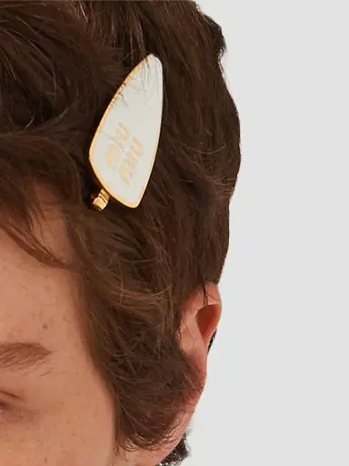 Miu Miu Women's Enameled Metal Hair Clip - White Gold | Thumbnail 2 Miu Miu Women's Enameled Metal Hair Clip - White Gold | Thumbnail 2
