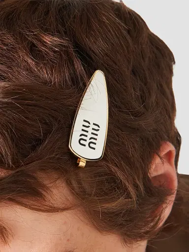Miu Miu Women's Enameled Metal Hair Clip - White Gold | Thumbnail 3 Miu Miu Women's Enameled Metal Hair Clip - White Gold | Thumbnail 3
