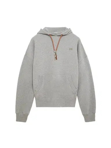 Loewe Men's Keyring Leather Drawstring Cotton Hoodie - Grey Melange | Thumbnail 1 Loewe Men's Keyring Leather Drawstring Cotton Hoodie - Grey Melange | Thumbnail 1
