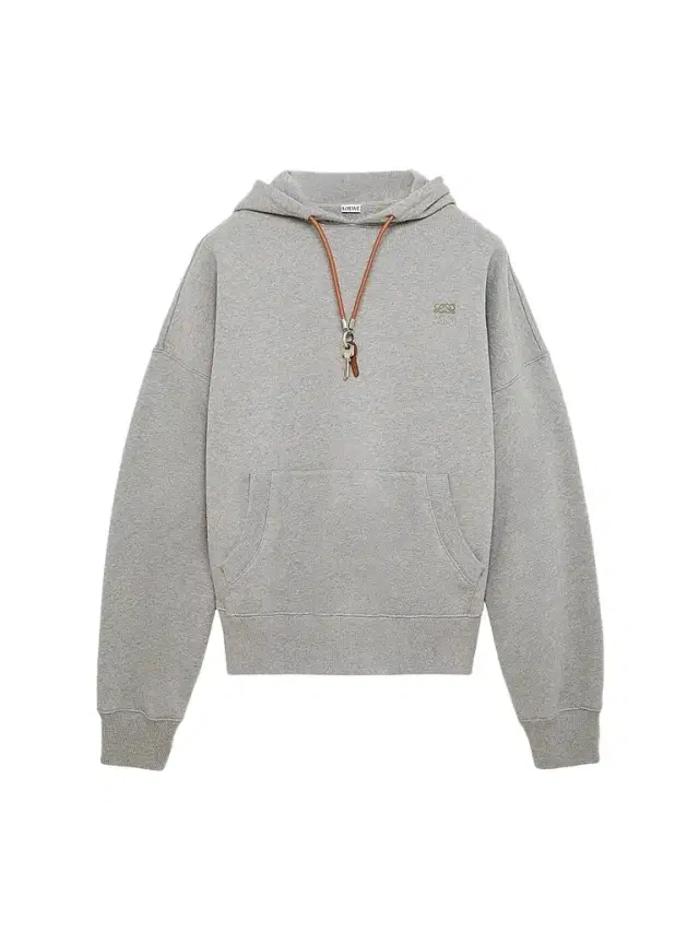 Men's Keyring Leather Drawstring Cotton Hoodie - Grey Melange Men's Keyring Leather Drawstring Cotton Hoodie - Grey Melange