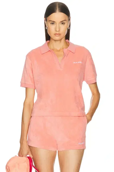 Sporty & Rich Signature Logo Terry Polo Top | Thumbnail 1 Sporty & Rich Signature Logo Terry Polo Top | Thumbnail 1