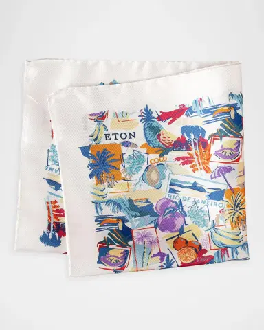 Eton Men's Postcard Vacation Silk Pocket Square | Thumbnail 2 Eton Men's Postcard Vacation Silk Pocket Square | Thumbnail 2